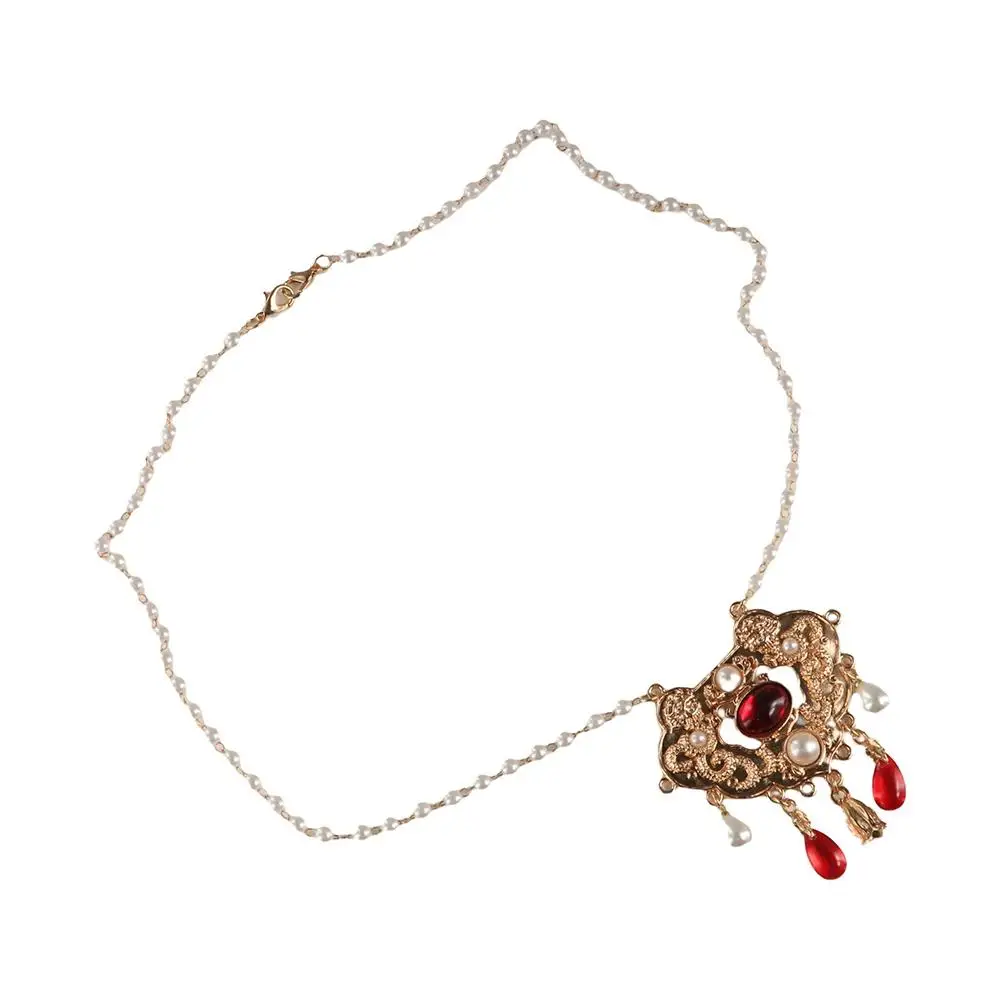 Unique Chain Choker Vintage Hanfu Necklace Chinese Style Flower Longevity Lock Pendant Tang Dynasty Bell Ruyi Pearl Choker Girls