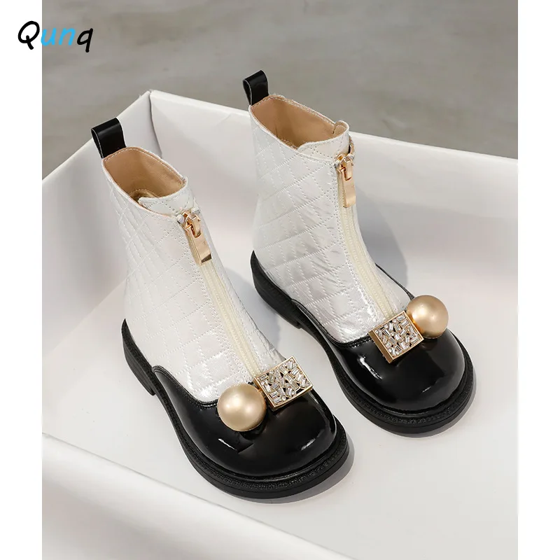 Qunq 2023 Girls Spring and Autumn Short Boots Versatile Little Girl Cotton Boots Princess Shoes kids  girls boots