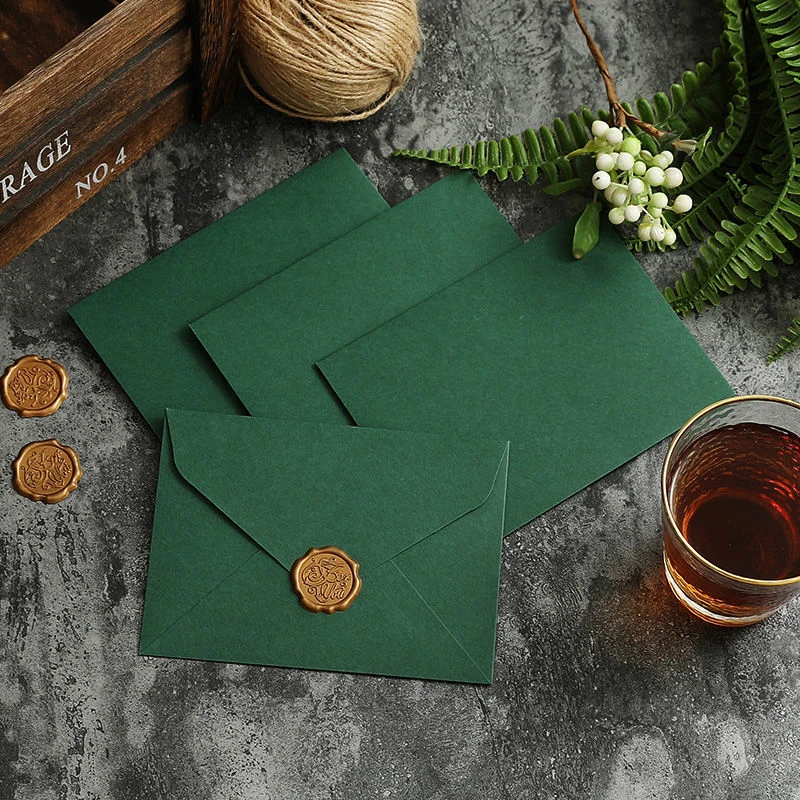 

5pcs Envelopes for Invitations Wedding Business Postcards Gift Green Upscale Envelopes for Letters European Message Stationery