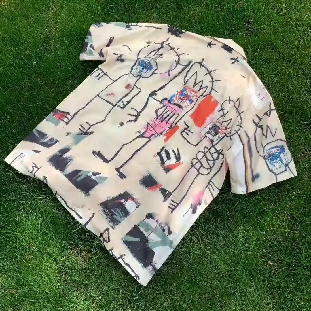 WACKO MARIA Art Collaboration Graffiti Shirt Unisex Summer Hawaiian Short Sleeve Casual Shirt Youth Trend Loose Fit Jacket