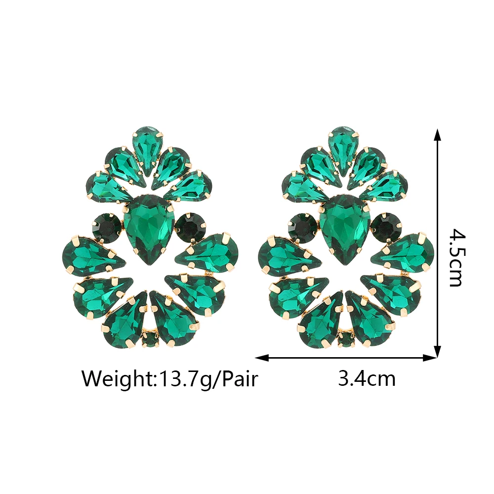 Vintage Leaf Shape Earrings For Women Inlaid Shiny Glass Luxury Elegant Alloy Ear Studs Geometric Charm Fashion Simple Jewelry