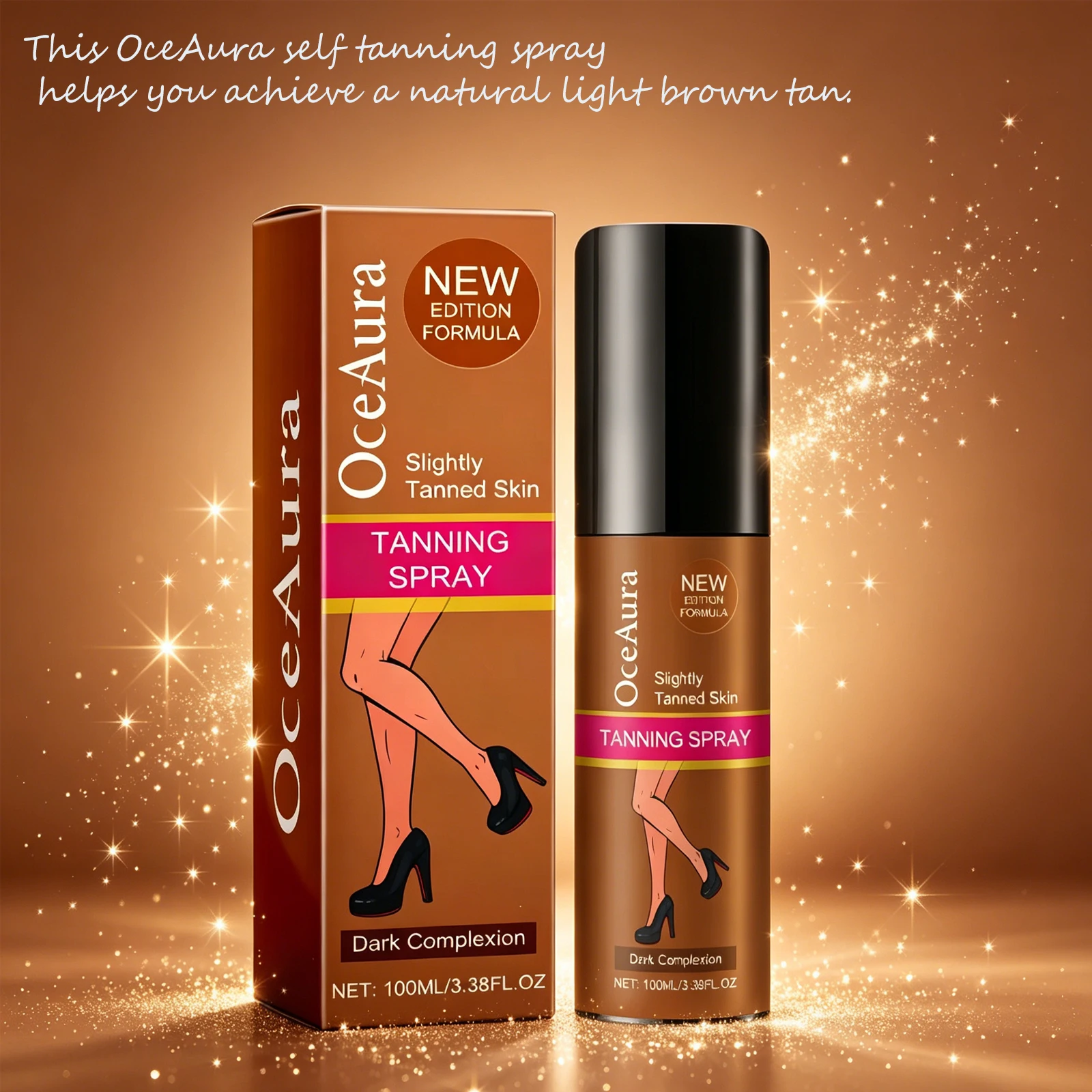 OceAura 100ml Bronzing Spray Self Tanner Natural Light Brown Glow Moisturizing Sunless Tanning Mist For Summer Beach