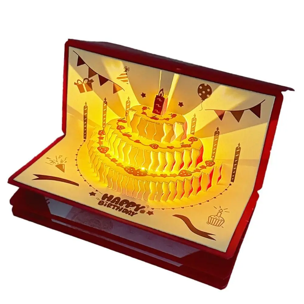 3D Birthday Red Envelope Greeting Card Foldable Birthday Red Envelope Musical Light Greeting Card Multiple Card Slots