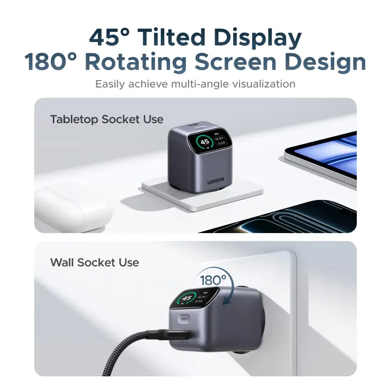 UGREEN 45W GaN Charger With Smart Display PD3.2 AVS PPS UFCS For iPhone 18 17 Pro Max Samsung S26 Macbook iPad Air Xiaomi Tablet - 5