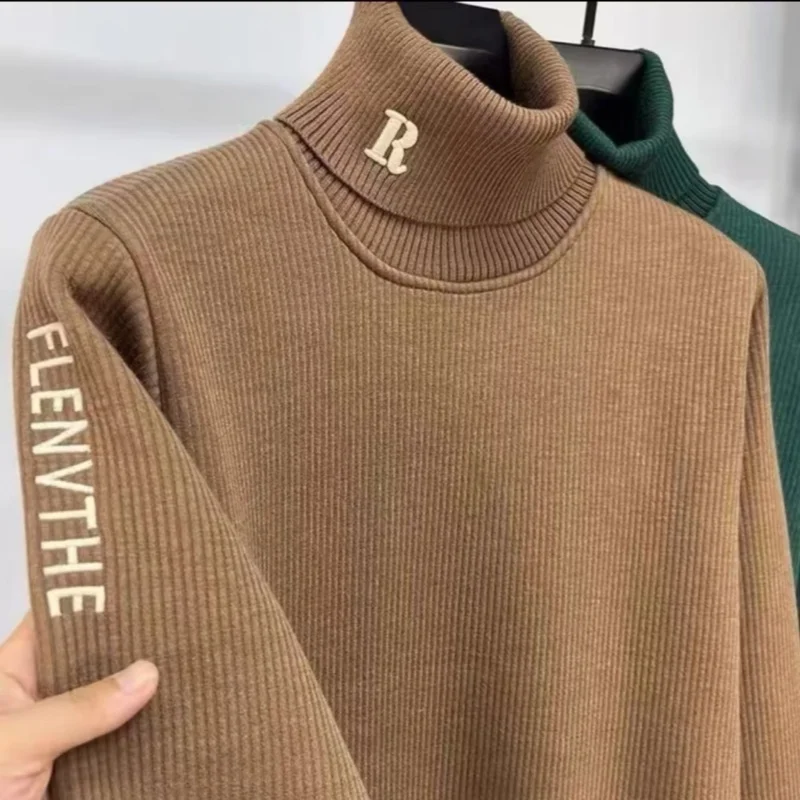 

High End Design Men's R Embroidery Wool High Neck Sweater Winter Hot Sales Thicken Pullover Warm Soft Casual Commuter Men's Wear
