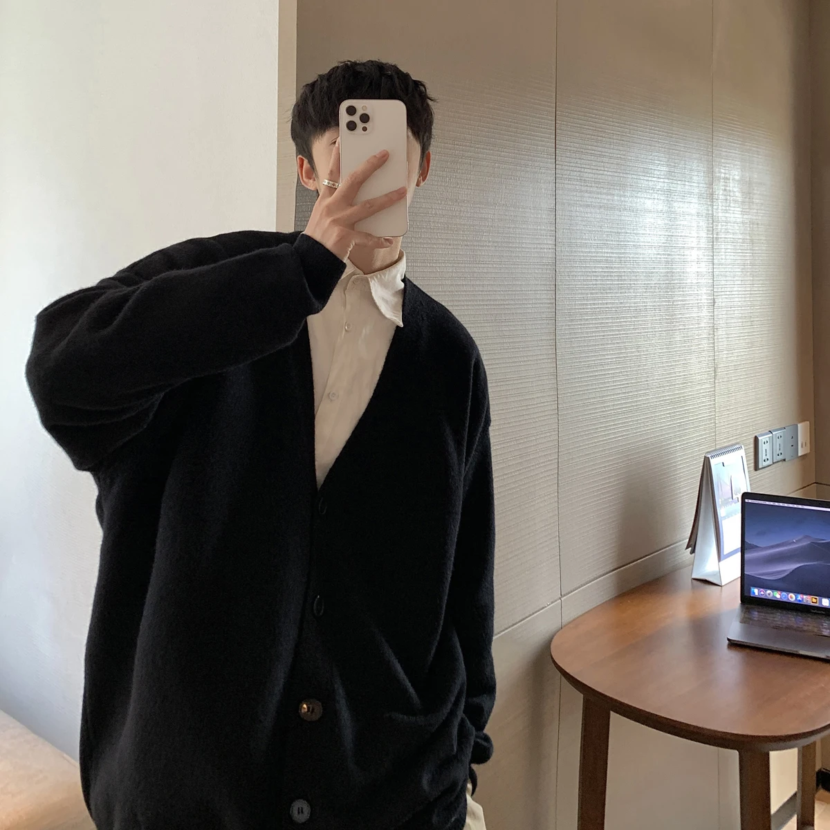 

Мужской вязаный кардиган на весну-осень, свободный крой, однотонный, модный, универсальный, в университетском стиле, повседневная одежда, длинный рукав