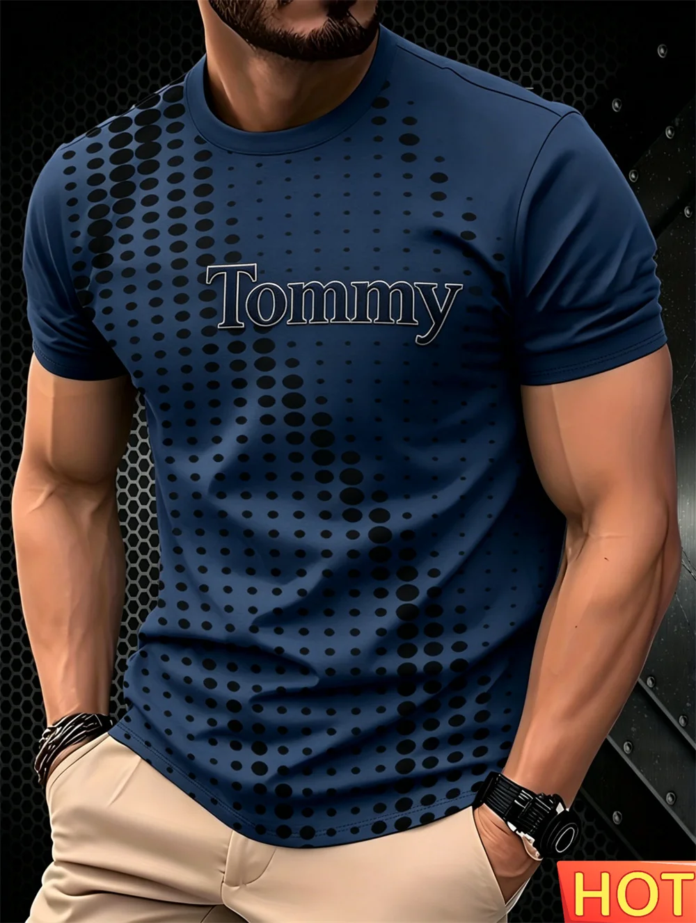 Summer dot-shaped print Men's T-shirt polyester leisure t shirt for man Men's round neck loose T-shirt Sport men's Fashion tops