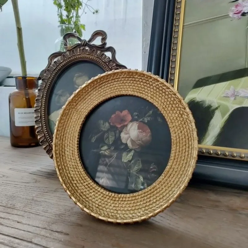 French Retro Gold Round Classic Luxury Resin Baroque Painting Photo Frame for Living Room Wall Decoration