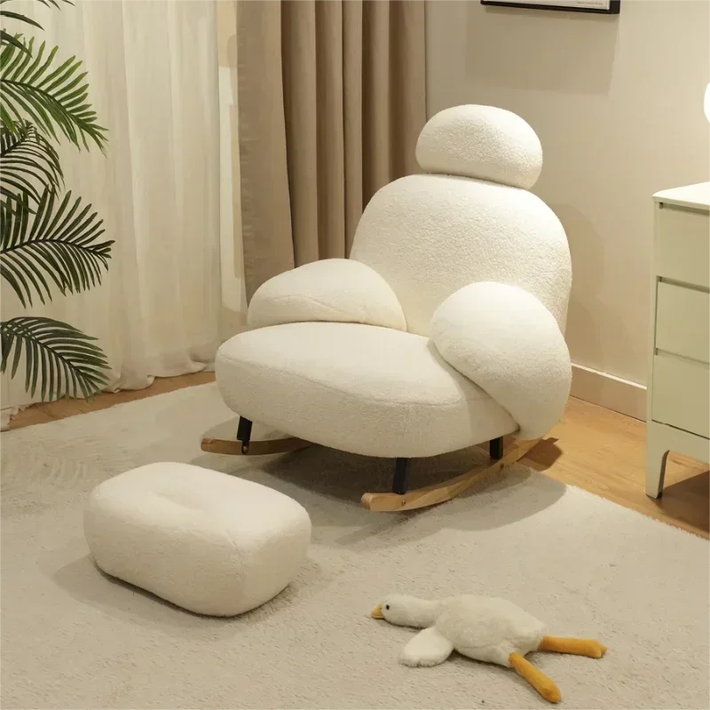 # e forSingle Online Celebrity Sillón reclinable de piel de cordero para ocio, mecedora nórdica, hogar, sala de estar, balcón, sofá perezoso, dormitorio pequeño