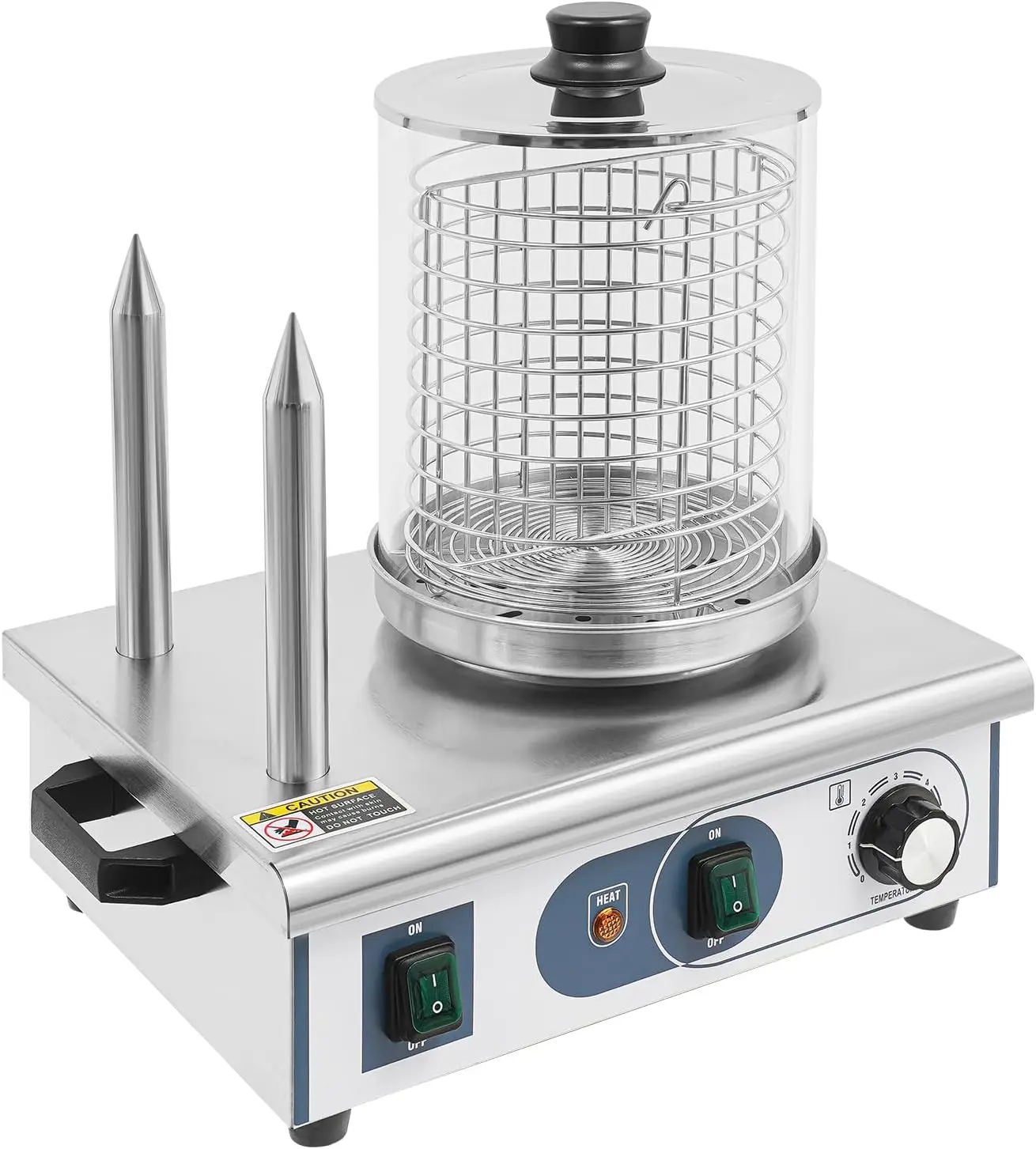 Gewerblicher Hot-Dog-Dampfgarer & Brötchenwärmer 550W Edelstahl Würstchenwärmer mit 2 Brötchenhaltern 6L Fassungsvermögen Einstellbare Temperatur