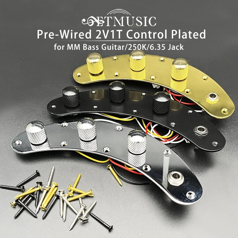 

Pre-Wired 2V1T Control Plated for Bass Loaded Control Plate 250K Pots for MM Bass Guitar Black/Gold/Chrome