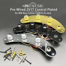 Pre-Wired 2V1T Control Plated for Bass Loaded Control Plate 250K Pots for MM Bass Guitar Black/Gold/Chrome