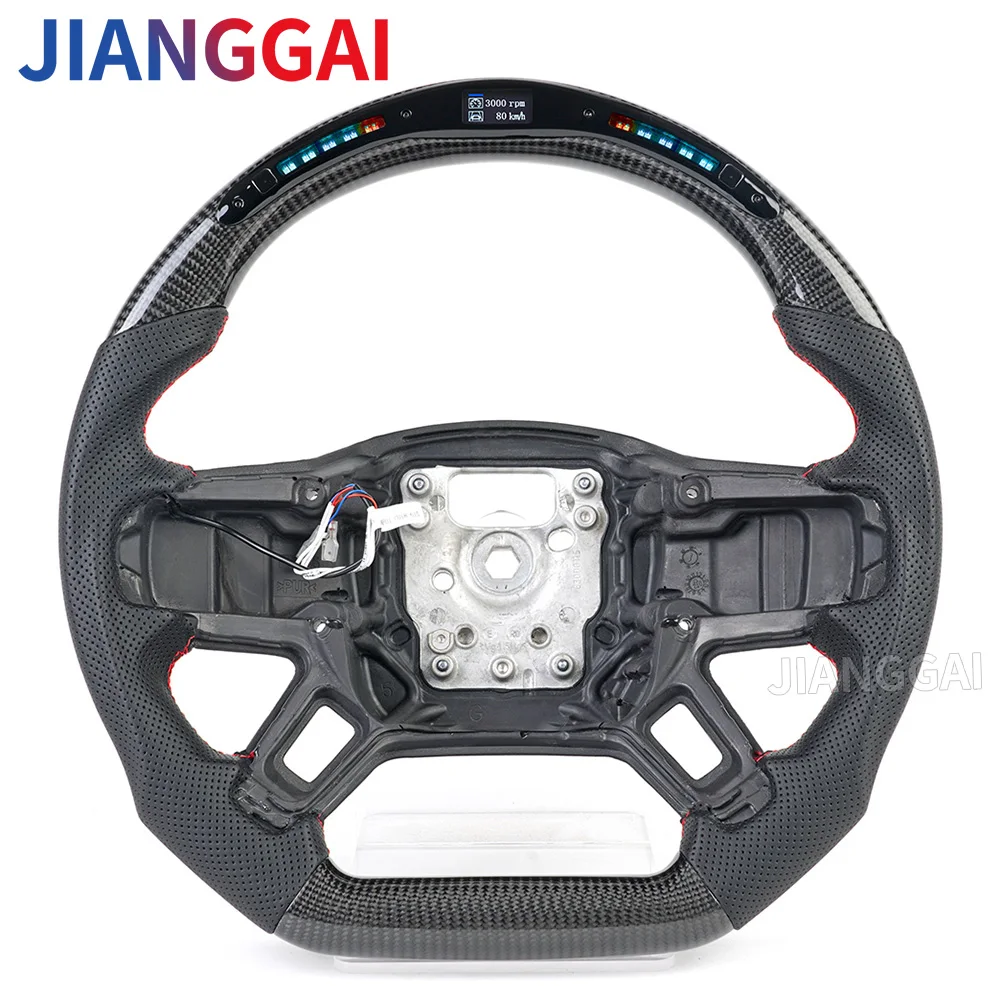 

LED Customized Carbon Fiber Perforated Leather Car Steering Wheel Fit For Land Rover Defender 2020-2021