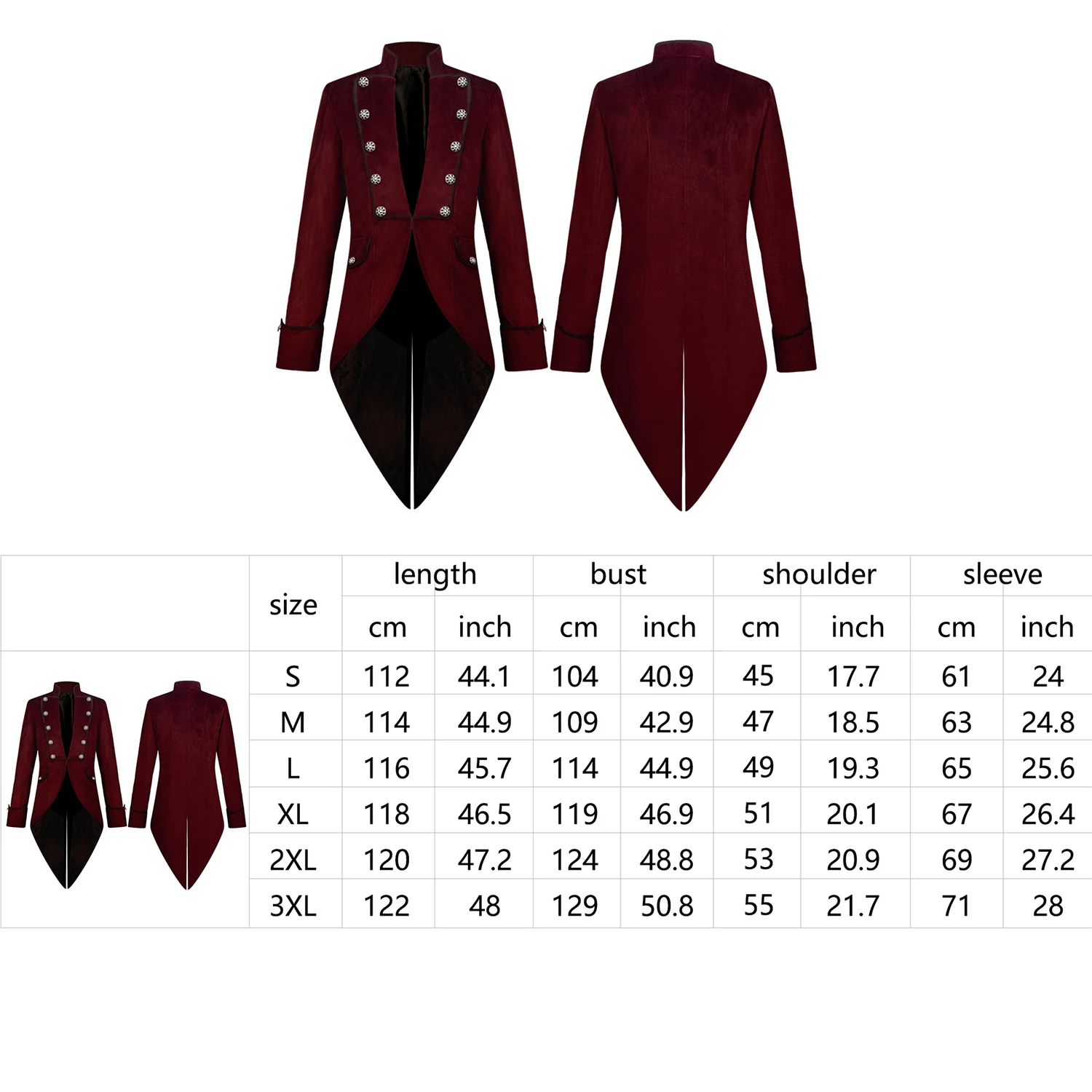 Men\'s Steampunk Vintage Tailcoat Jacket Gothic Victorian Frock Coat Uniform Halloween Costume