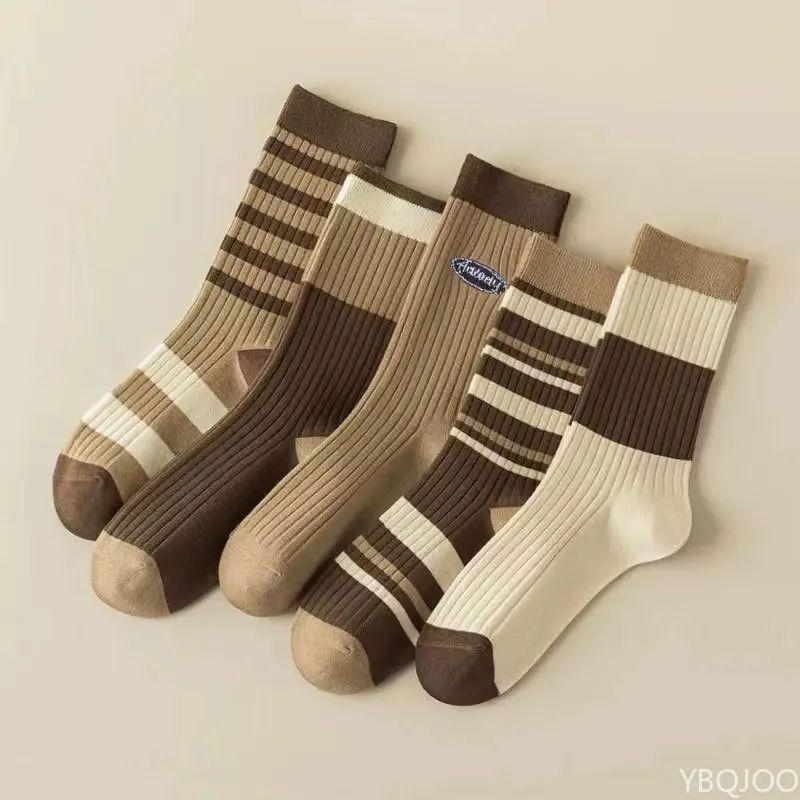 5 Pairs women's Trendy Color Block Crew Socks Breathable Comfy Casual  Socks For women's Outdoor Wearing All Seasons Wearing