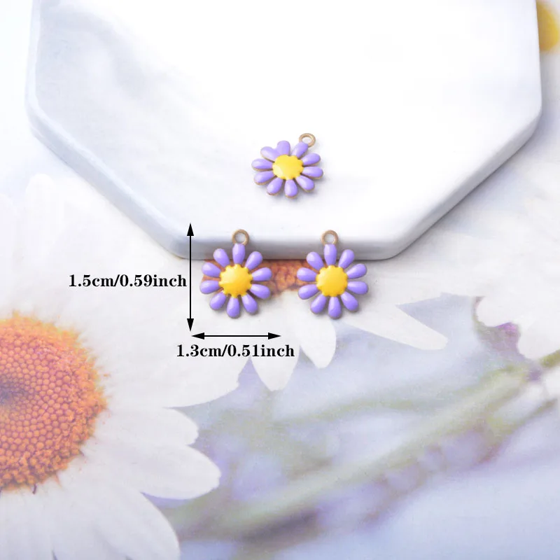 10 Stück Kupfer-Charms mit beidseitiger Emaille-Blumenverzierung, Öltropfen-Design, kleine Anhänger für Ohrringe, Halsketten, Armbänder, DIY-Schmuckdekoration – Detail 2