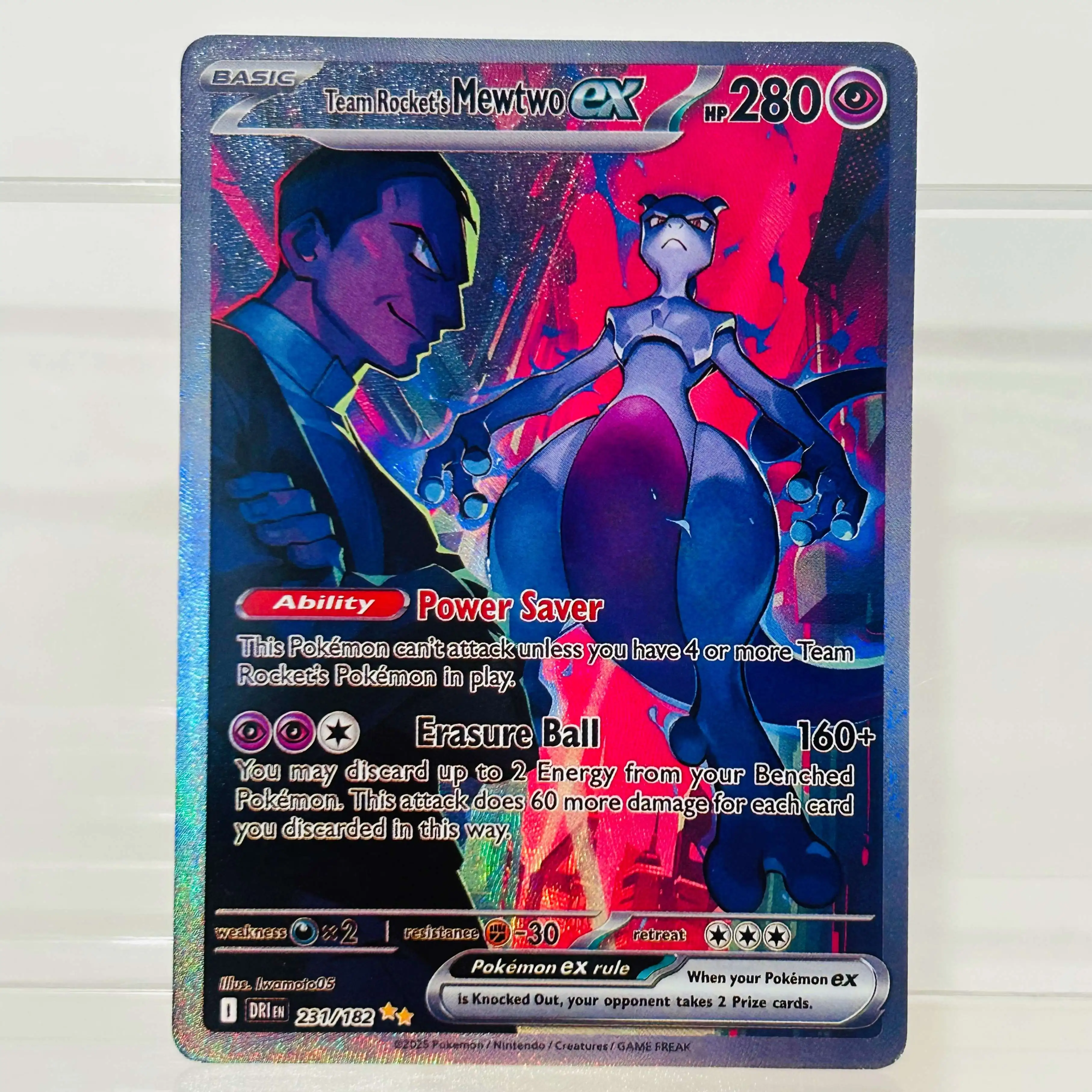 DIY  Team Rocket's Mewtwo ex 231/182 Foil Texture Cards EN Version Collectible Grade Premium Anime TCG Collection Cards