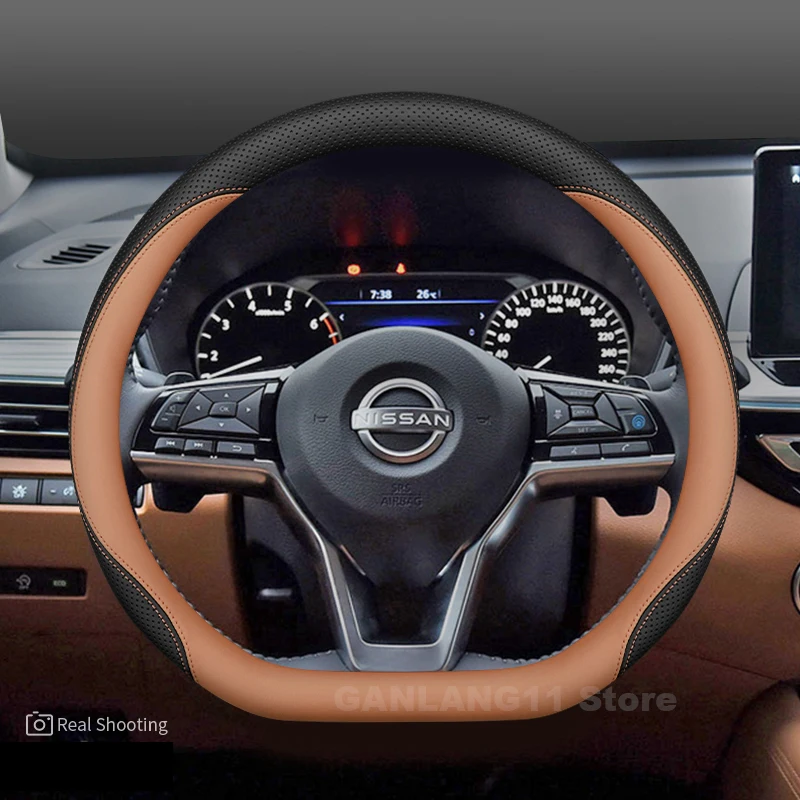 Leather Car Steering Wheel Cover For Nissan Versa Kicks Murano Qashqai NP300 MARCH 2025 Covers For Covers Auto Accessories