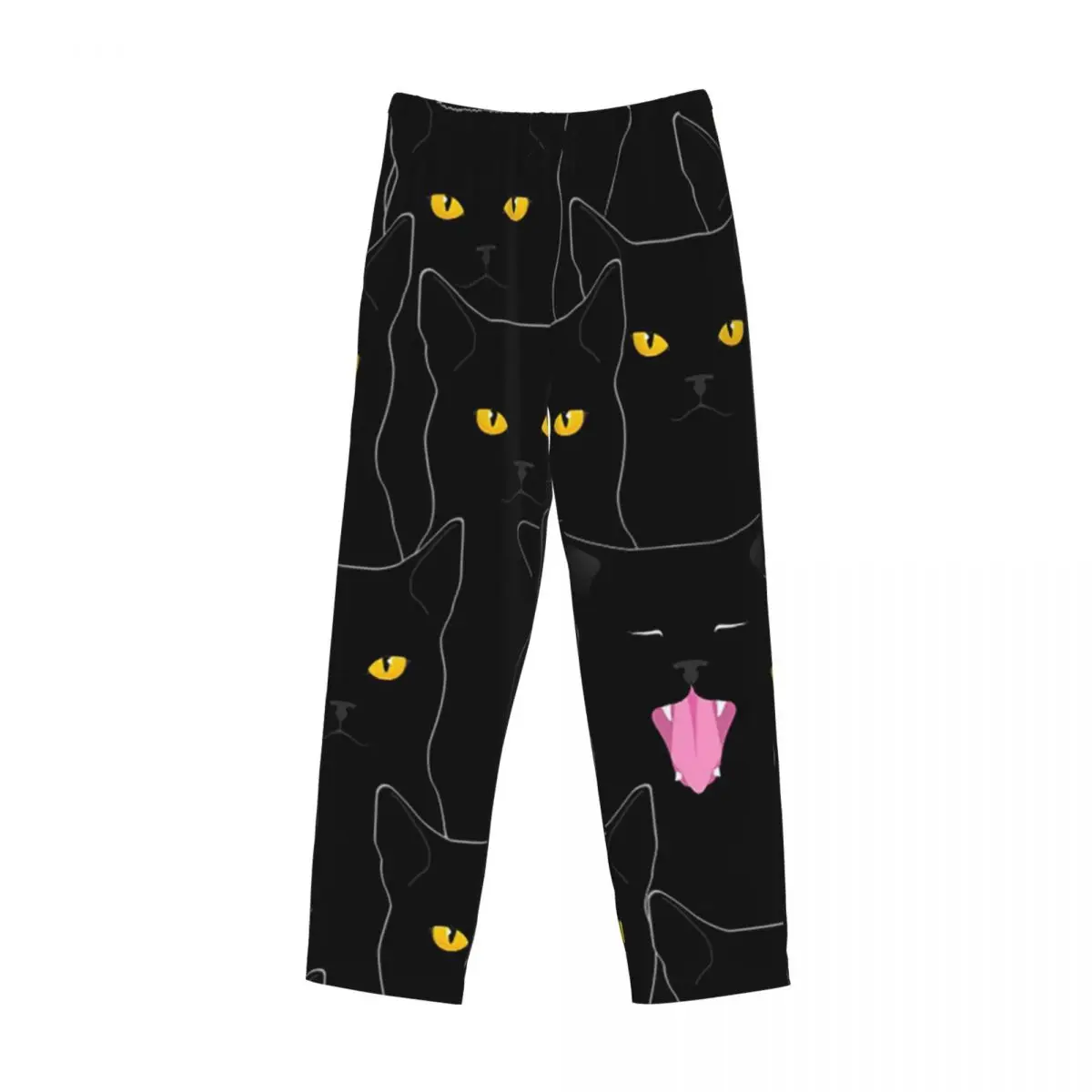 Custom Black Cats Cat Pajama Pants Men Sleepwear Sleep Lounge Bottoms with Pockets