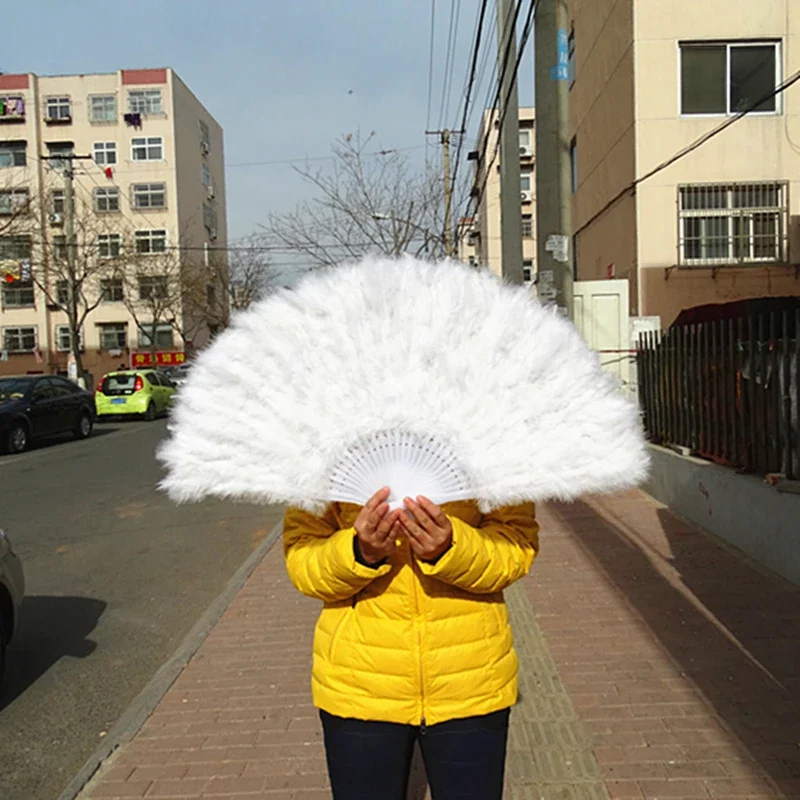 Folded Turkey Feather Hand Fan, Handmade Fans for Dance, Wedding Decoration, White Ladies, Factory Direct Sales, Wholesale, 41
