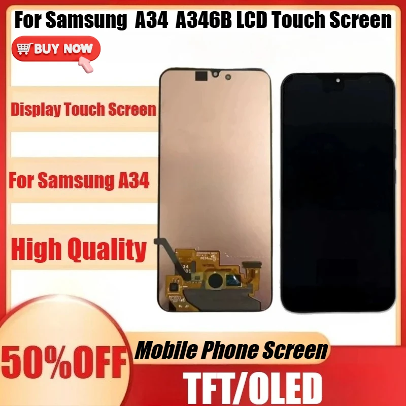 

New OLED Small Size for Samsung A34 A346B LCD Touch Screen with Fingerprint for SM-A346 Display Repair Parts