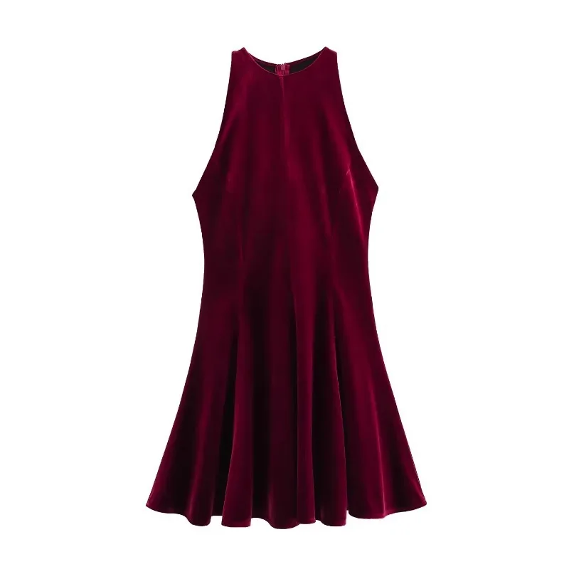 Topenomi Velvet Pleated Mini Dress Women 2025 Fashion O Neck Sleeveless Slim A Line Party Club Dresses Back Zipper Chic Vestidos