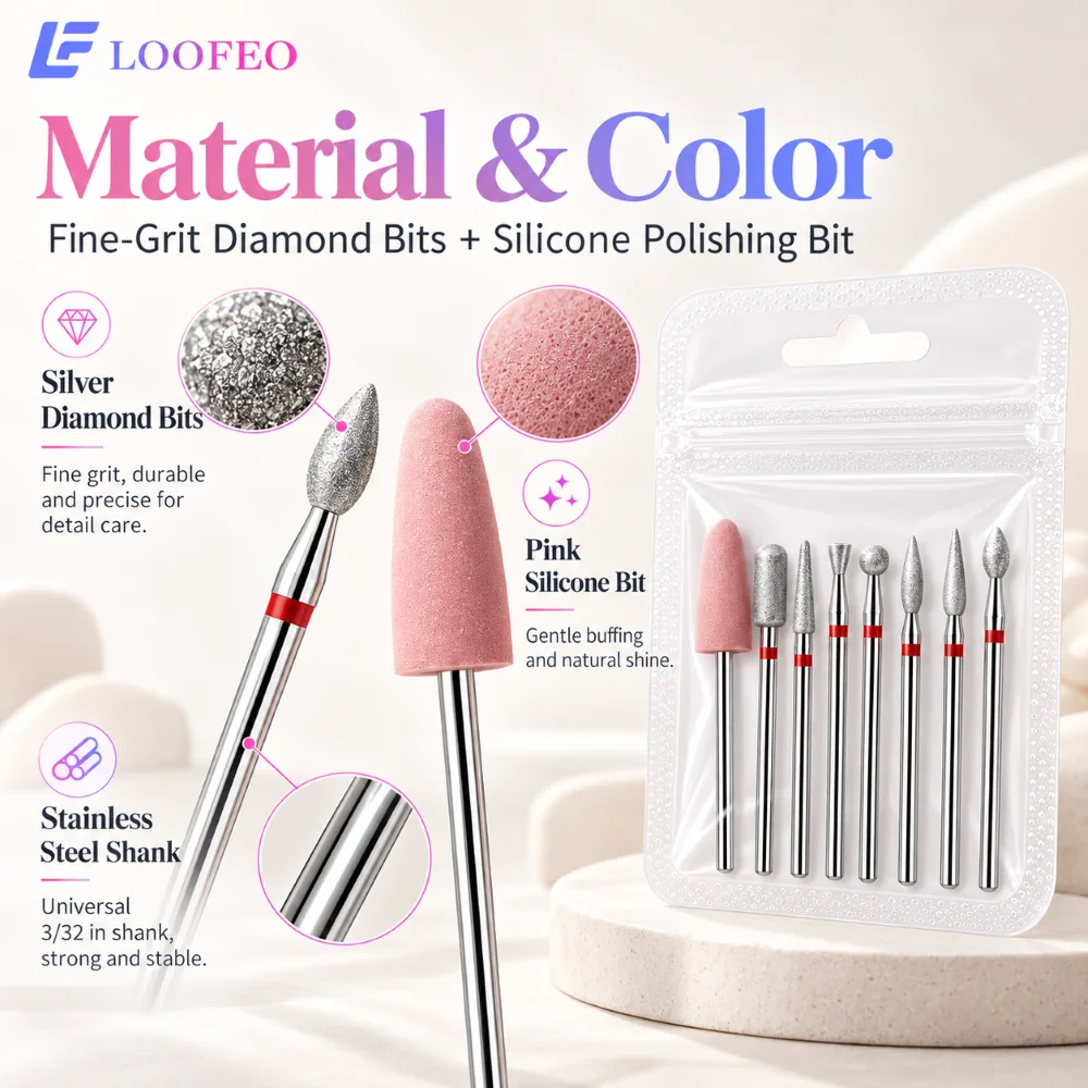 8Pcs Nail Drill Bits Set 2.35mm Fine Grit Diamond Cuticle Cleaners Silicone Polishing Head For Manicure Nail Prep Home Salon Use