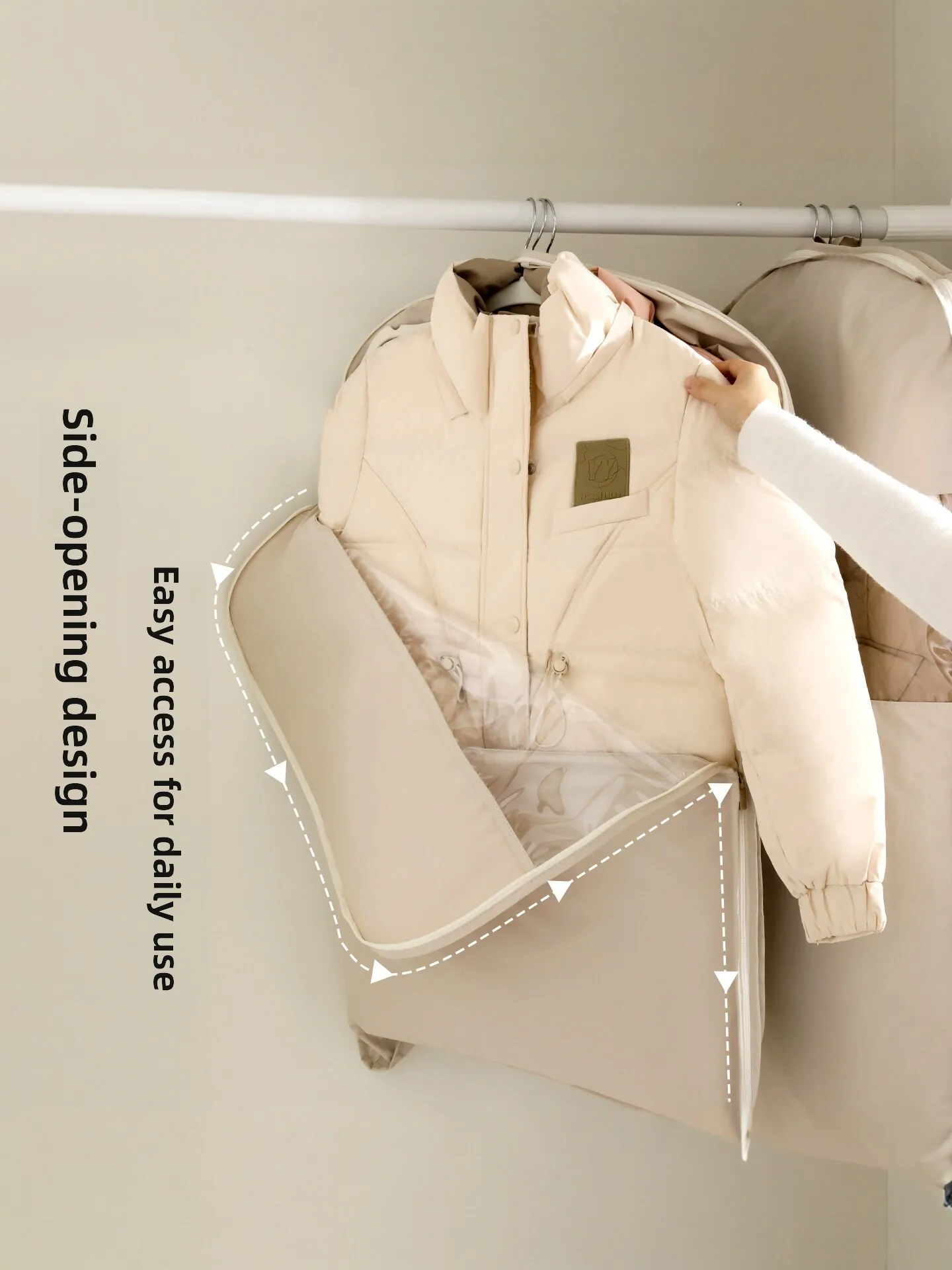 down Jacket Storage Bag Hanging Clothes Dust Cover No Vacuum Required Pure Color for 90s Generation Closet Organizer