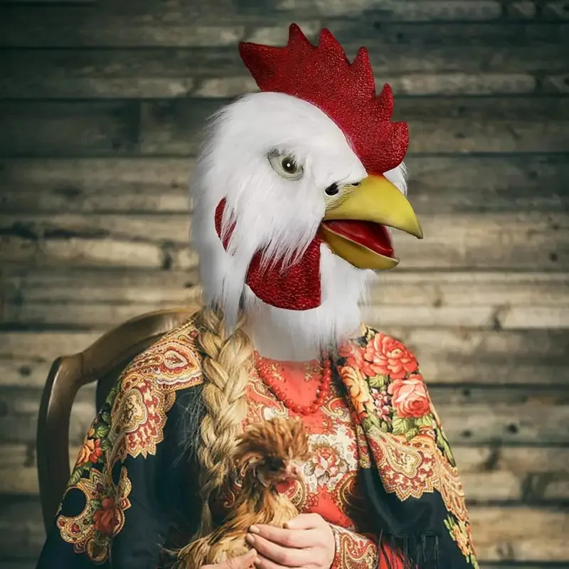 オンドリチキンヘッドマスク大人、動物コックラテックス小道具ハロウィンコスプレ仮装パーティー仮装用、ホワイトhjk.5