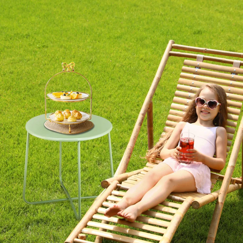

20Inch Light Green Round Courtyard Iron Side Table Patio Small Side Table Waterproof Round Metal Coffee Table Garden Balcony