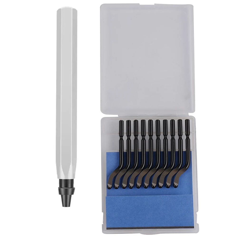 Metal Handle Hand Deburring Tool With 10 Piece Replacement For Plastic Aluminium Abrasive Tools Accessories