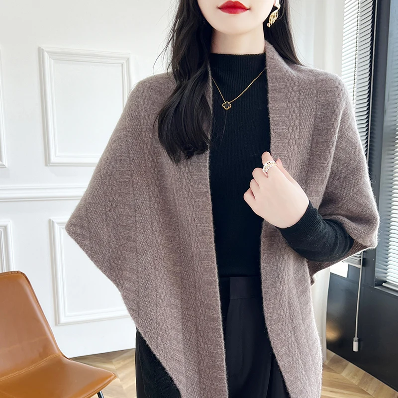 

100% Merino Wool Triangle Scarf Women Soft Breathable Scarves Female Long Fashion Capes Lady Solid Color Evening Dress Shawl