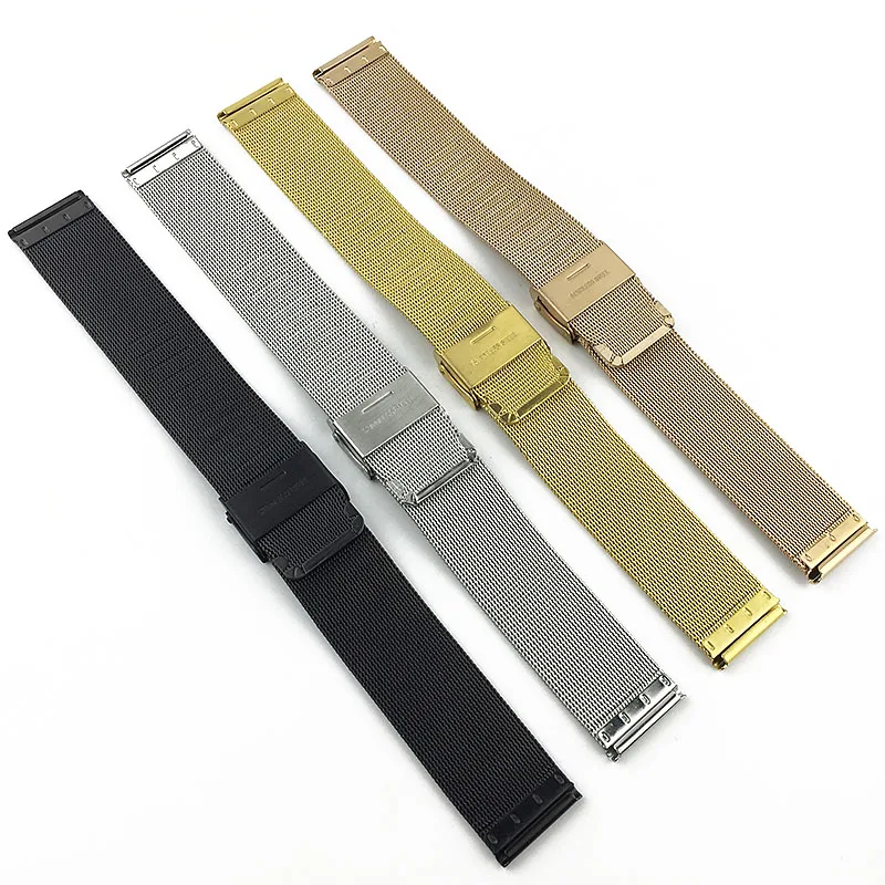 حزام ساعة للرجال والنساء 10 مللي متر-22 مللي متر متوافق مع سوار ساعة DW من الفولاذ المعدني رفيع للغاية من الفولاذ المنسوج سوار معصم ميلان شبكي