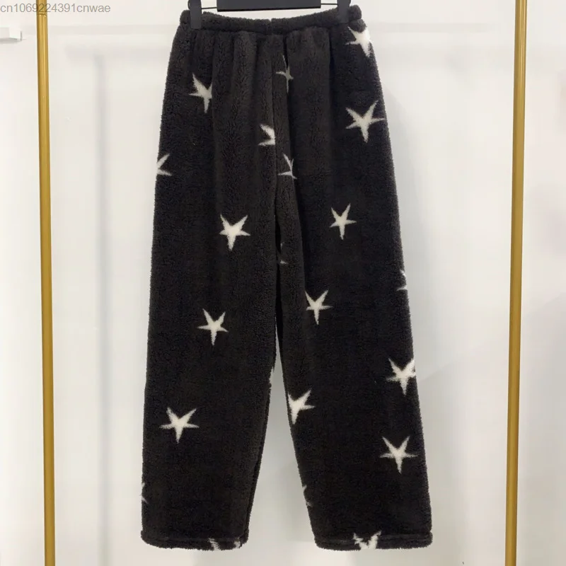 2000s Aesthetic Fashion Star Print Plush Sleeping For Sleepwear Y2k Lolita Girl Fleece Home Pants Korean Style Harajuku Trousers