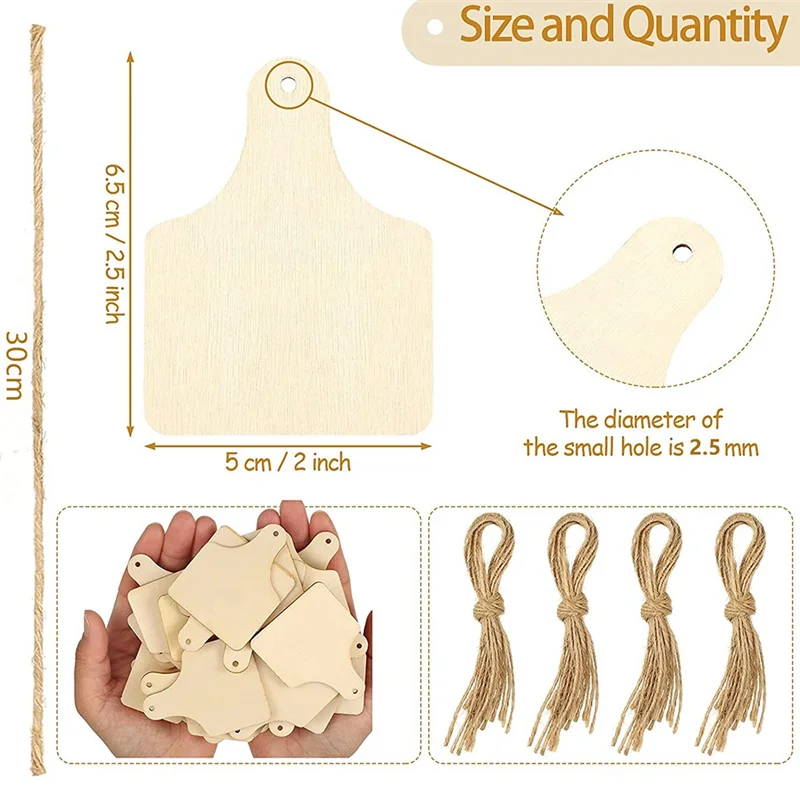 ELEG-120 قطع خشبية البقرة الأذن العلامات فارغة DIY بها بنفسك العلامات الخشبية مع الحبال DIY بها بنفسك الحرفية حفلة عيد الميلاد ديكور #6