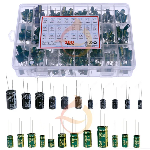 Zestaw kondensatorów elektrolitycznych DIP SMD 16V 25V 35V 50V 400V 1uF 2.2uF 4.7uF 10uF 33uF 47uF 100uF 220uF 470uF 1000uF 1500uF