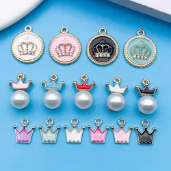 Mixed Multiple Styles Enamel Crown Charms Inlay Imitation Pearl Pendants For Jewelry Making Accessory For DIY Necklace Bracelet