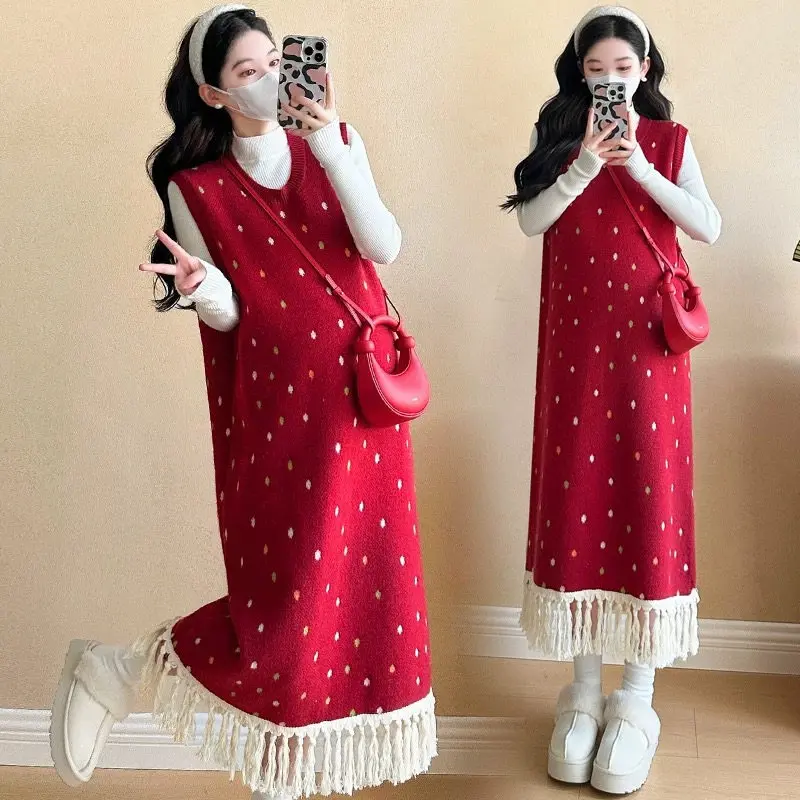 

Вязаные платья без рукавов для женщин, осенние, с кружевной отделкой, имитация двухслойного платья, с высоким воротом, в стиле Харадзюку, с блестками, в стиле бохо, Ins