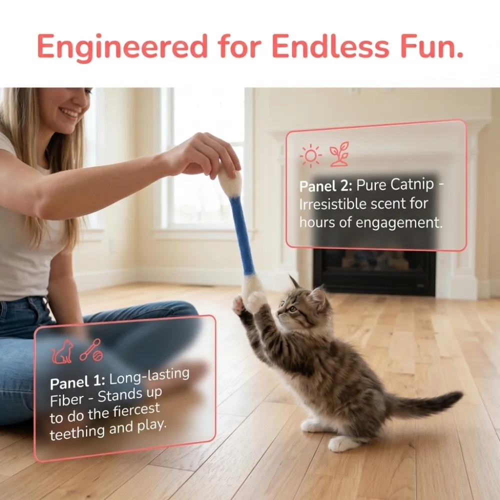 6Pcs Oversized Cotton Swab Cat Anti-Boredom Durable Cat Teething Chew Soft Texture Lightweight Kitten Chew Dental Cleaning