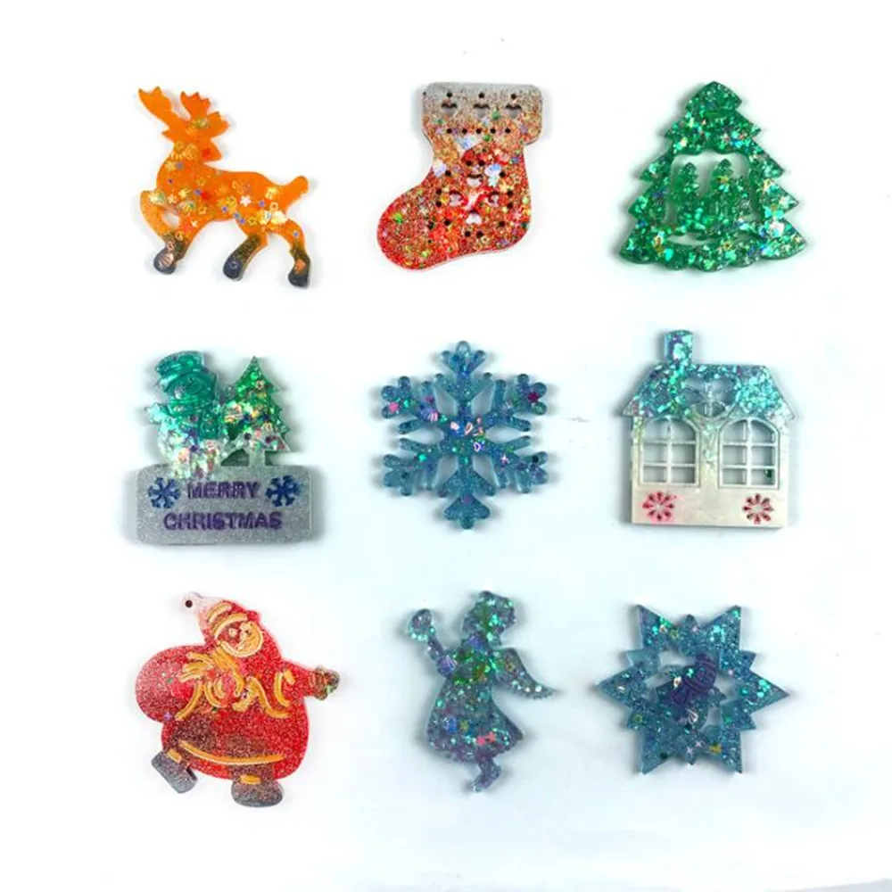 Multi-style Snowflake With Hole Silicone Molds Pendant Epoxy Resin Mold Christmas Tree Hanging Decoration DIY Jewelry Making