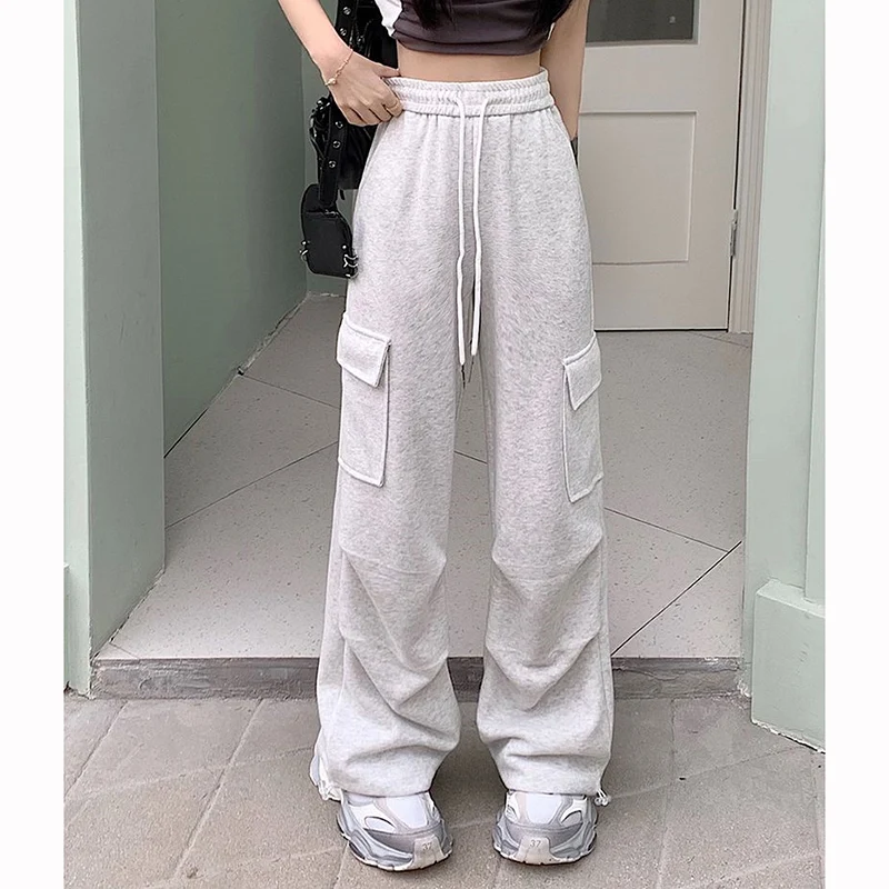 Koreaanse Mode Dame Hoge Taille Dunne Joggingbroek Vrouwen Solid Baggy Hoge Taille Broek Meisjes Klassieke Dagelijkse Rechte Pijpen Broek