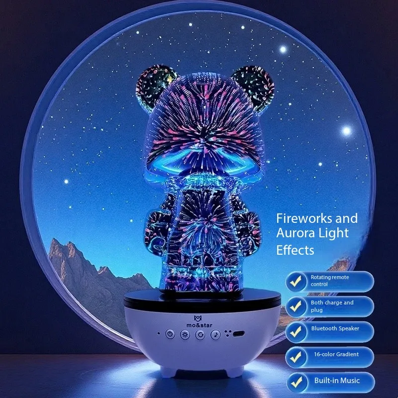 Lampu Malam Ambient Berbentuk Boneka Beruang dengan Speaker Bluetooth Audio Desktop Berwarna-warni Lampu Atmosfer Kamar Tidur yang Bersinar Hadiah Spesial untuk Teman