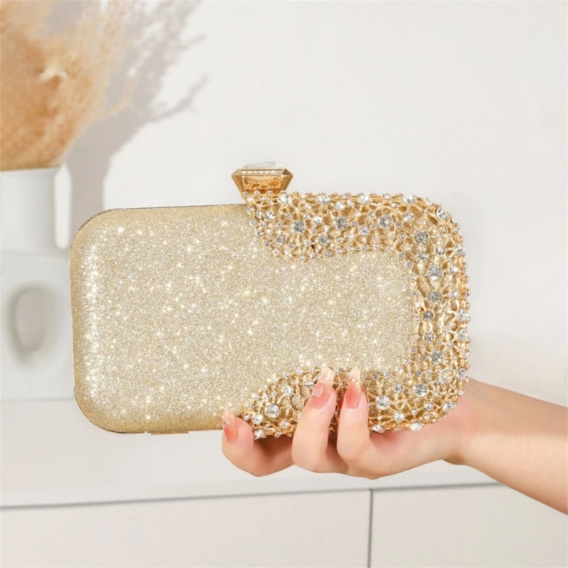 Luxurious Sparkling Evening Clutch Bag Women Rhinestones Embellished Wedding Prom Party Handbag with Chain Strap Shoulder Bag