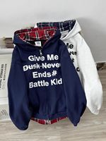 American High Street Fake Two Piece Patchwork Plaid Cardigan Hooded Sweatshirt Velvet Thickened Coat Female Couple Loose Hoodie