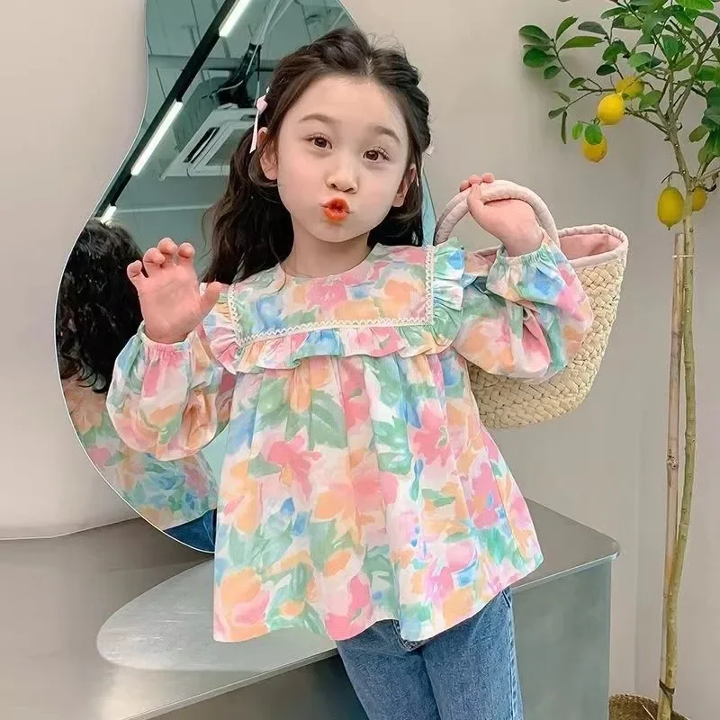 2024 Baby Girls Fashion Flowers Tops Shirts Spring Autumn Summer Kids Birthday Princess Jackets Blouses Children Clothes