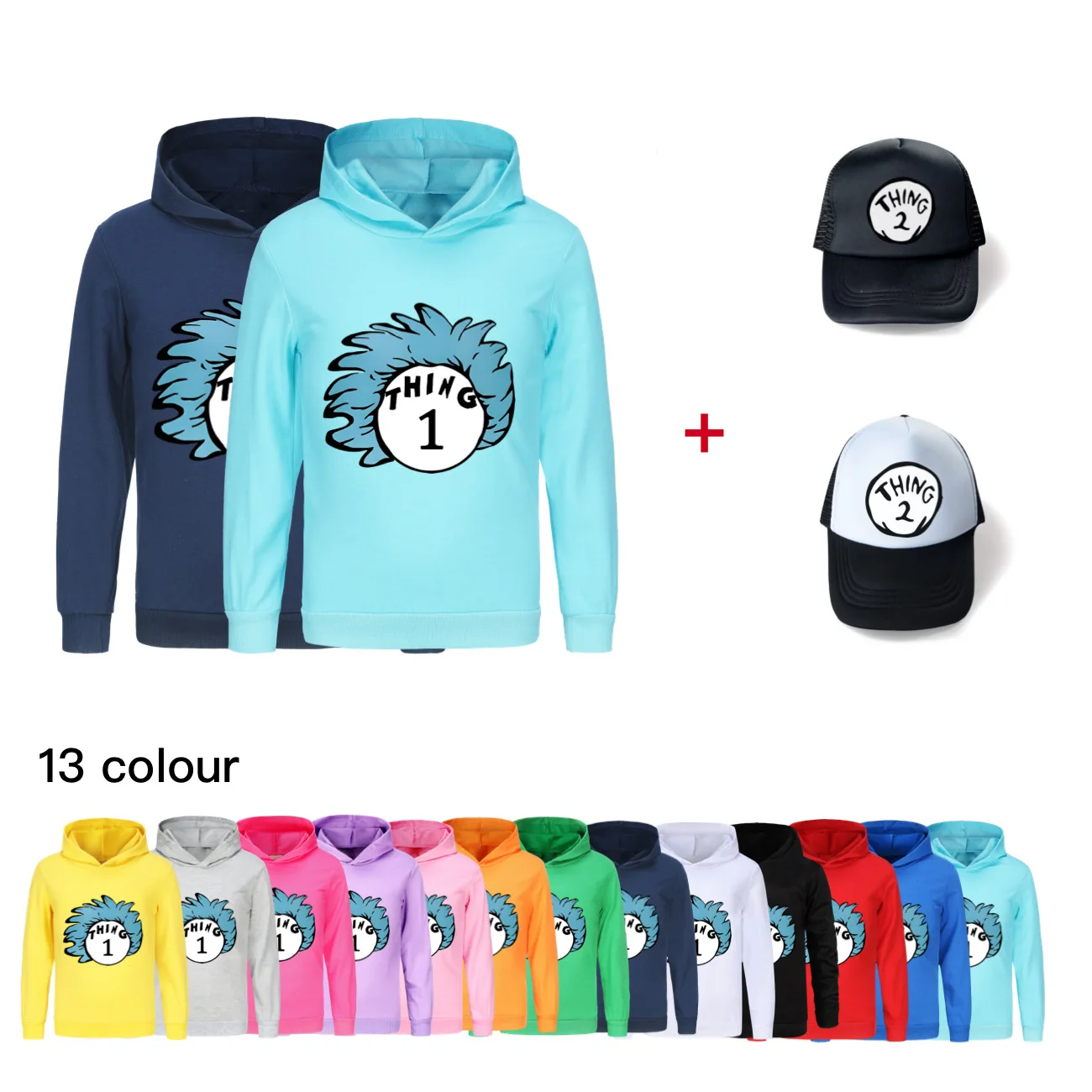 

Одежда ко Дню книги мира THING 1: Весенние детские толстовки с длинными рукавами и капюшоном + шапка, хлопковая толстовка для девочек и мальчиков, повседневная куртка 5475