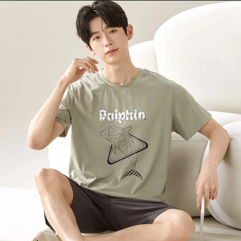 Modal Short Sleeve Pajamas Men's Summer skin-friendly comfortable shorts set young boys casual thin loungewear pyjama homme