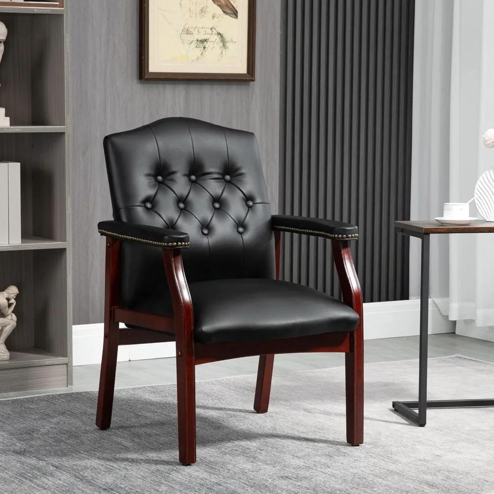 Black Leather Office Chairs Set of 2 - Ergonomic Executive Guest Chairs for Reception, Multi-Scene Use (Waiting Room, Meeting image 4
