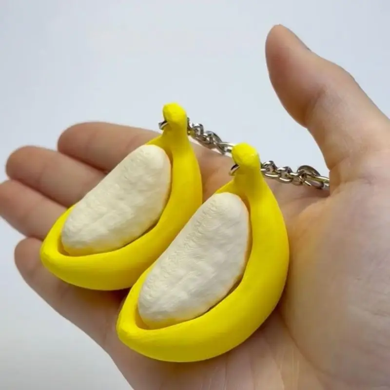 1 Stück 3D-Druck Bananen-Fidget-Schlüsselanhänger Mechanischer Schalter Klicker Fidget-Spielzeug Tragbarer Stressabbau-Quetschschlüsselring Neuartiges Geschenk – Detail 4