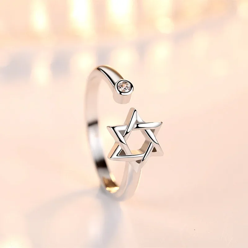 3 Color Original David Star Ring Gold Color Rings For Women Simple Rhinestone Hexagram Open Ring for Girl Jewelry gift Party